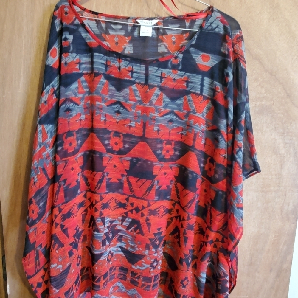 Ariat Tunic Poncho Sheer Boho western Shirt. Sz Med.